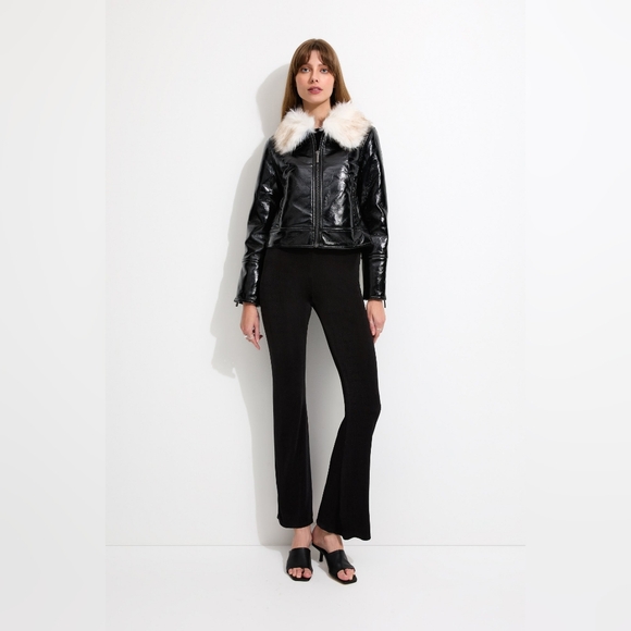 UNREAL FUR Wet Look Black Moto Jacket-NWT-SzM. NWOT- high end boutique/ PATENT - Picture 4 of 10
